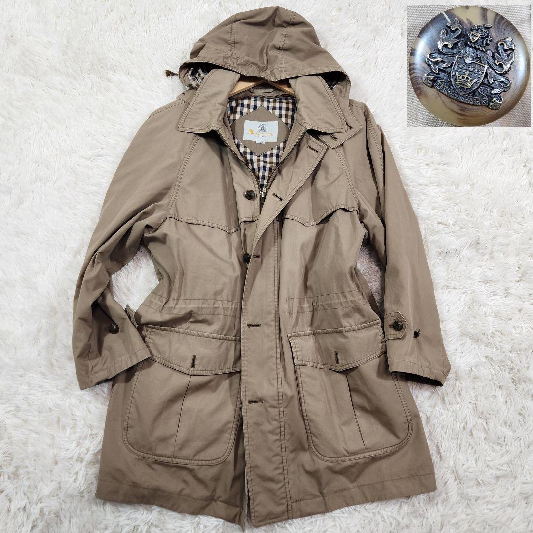 【美品】　アクアスキュータム モッズコート ライナー 裏地チェック ダウンコート 希少】Aquascutum モッズコート風 ダウンコート ダウンライナー フード