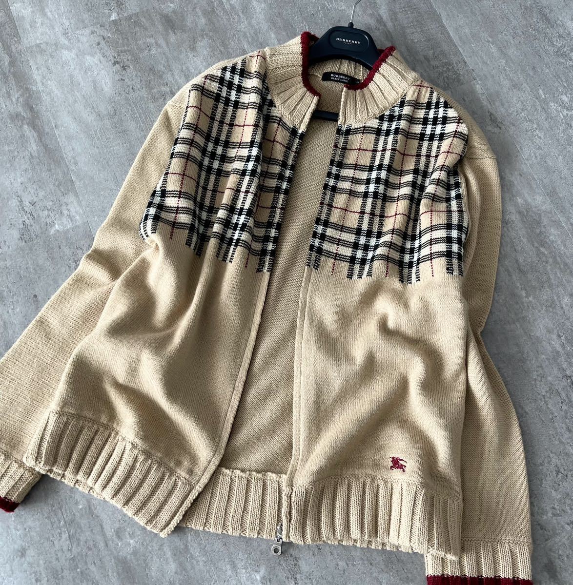 BURBERRY BLACK LABEL ジップアップ ウールニットジャケット 美品 BURBERRY BLACK LABELバーバリーブラックレーベル ジップアップ
