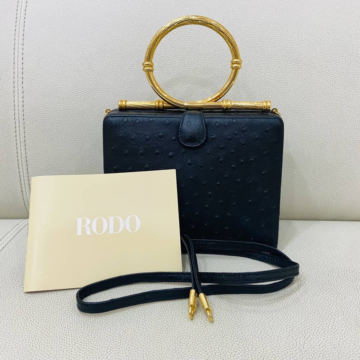RODO ITALY ロド イタリア製 2WAY 牛革 オーストリッチ風 ブラック 