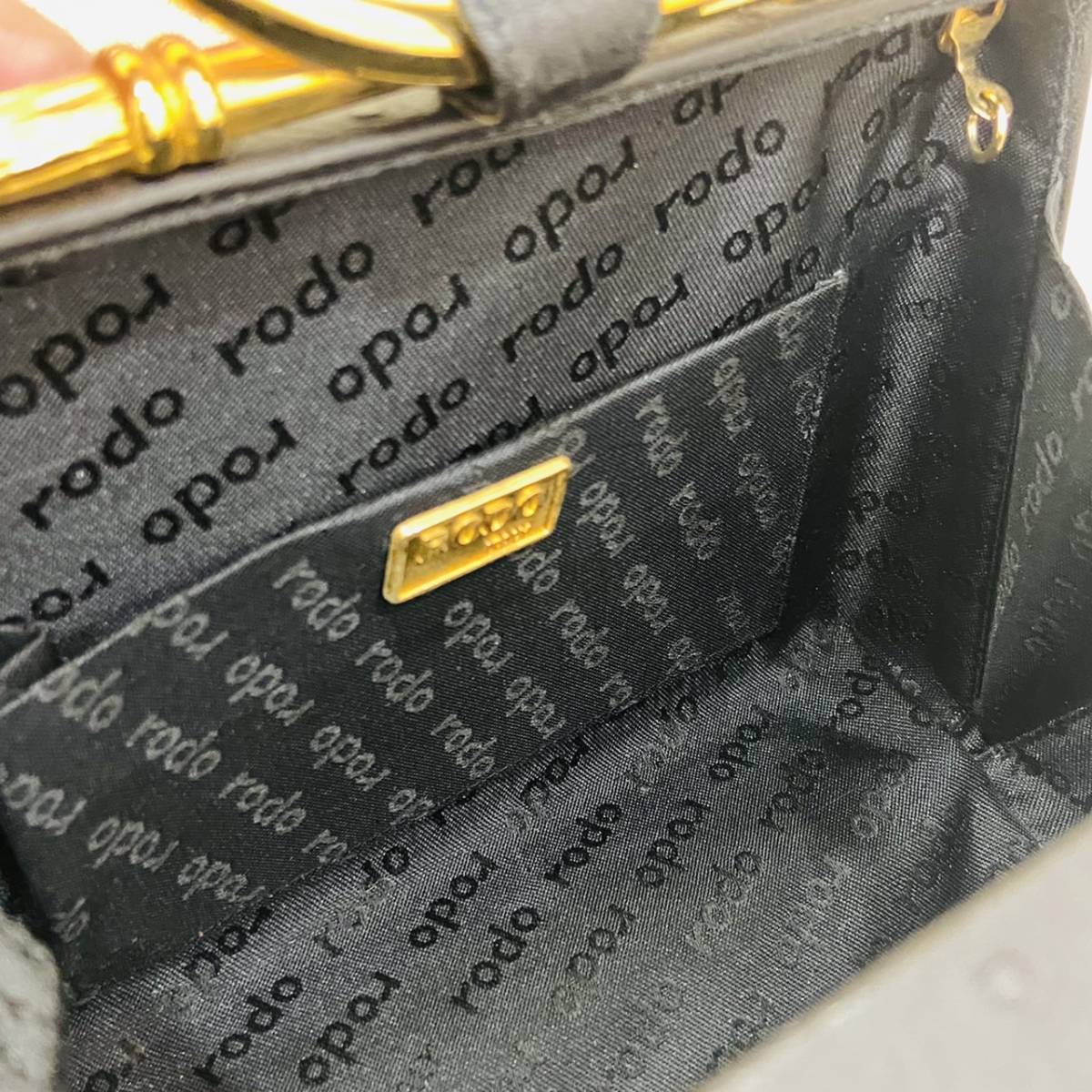 RODO ITALY ロド イタリア製 2WAY 牛革 オーストリッチ風 ブラック 
