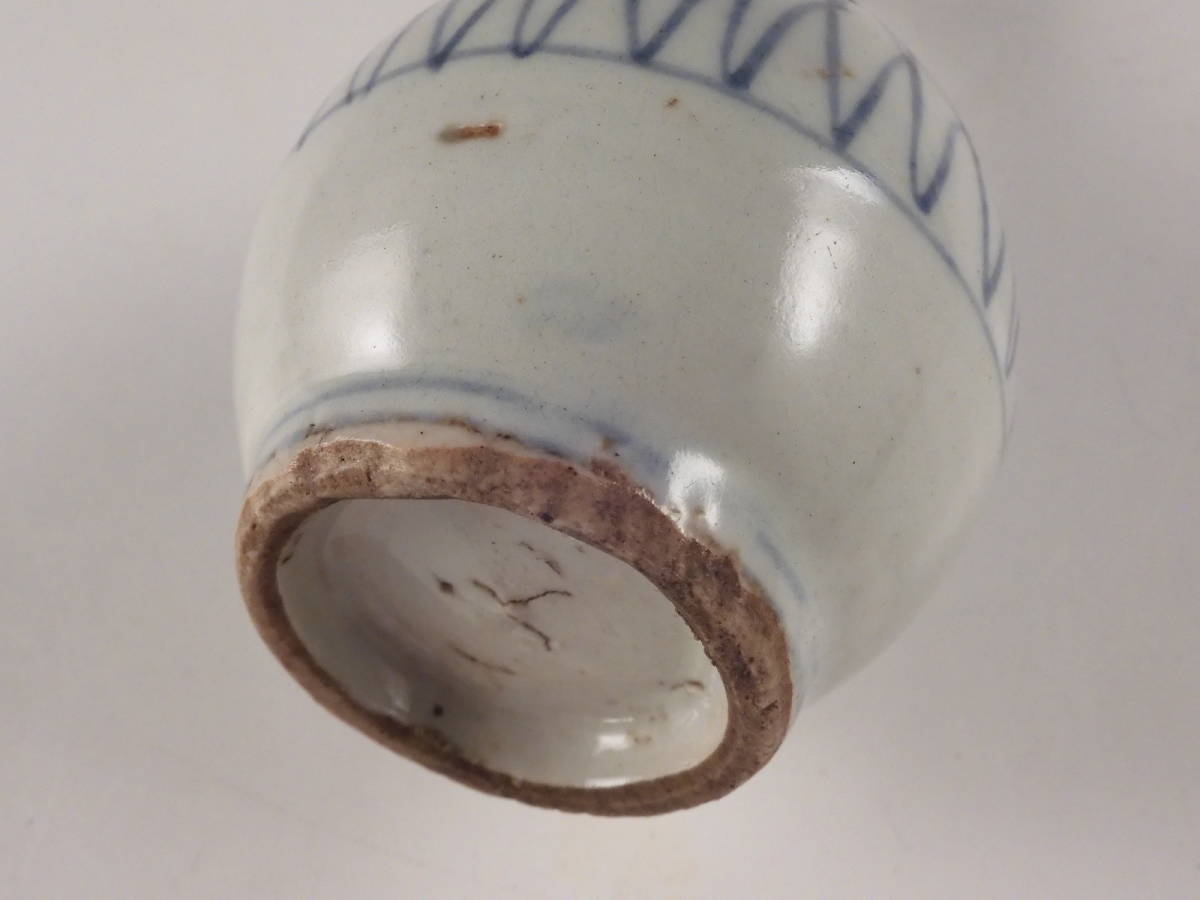 ○栄○初期伊万里 染付 網目文 徳利 花入 17.3cm 江戸初期 43kw168