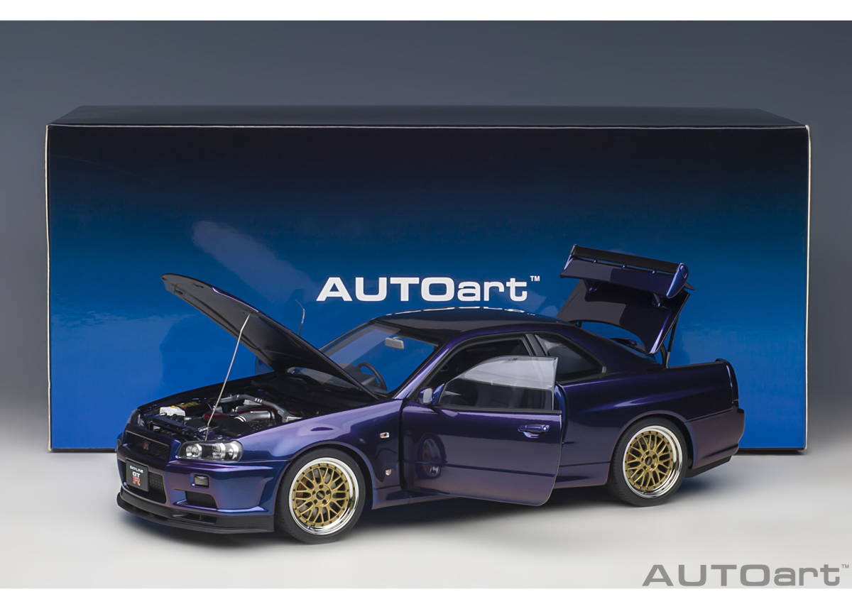 Aa 1/18 R34 GT-R Vスペック II （ミッドナイトパープルⅢ）77403 新品