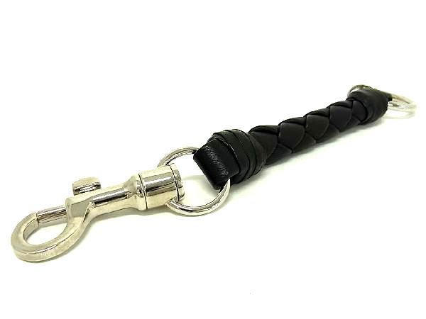 【美品】BOTTEGA VENETA ブラックレザー キーホルダー 1円 □極美品□ BOTTEGA VENETA ボッテガヴェネタ イントレチャート