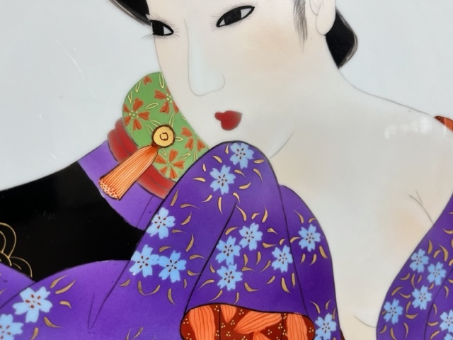 上源六製 春画 大皿 飾皿 在銘 浮世絵 絵皿 直径約39.7㎝ 美人画 工芸
