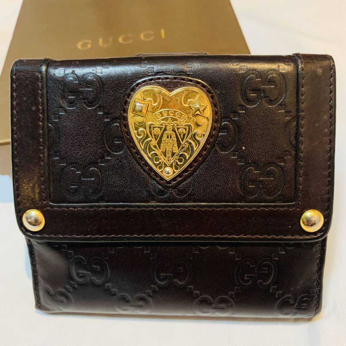グッチ 財布 GUCCI 二つ折り レザー 長財布 グッチシマ シマ ハート 