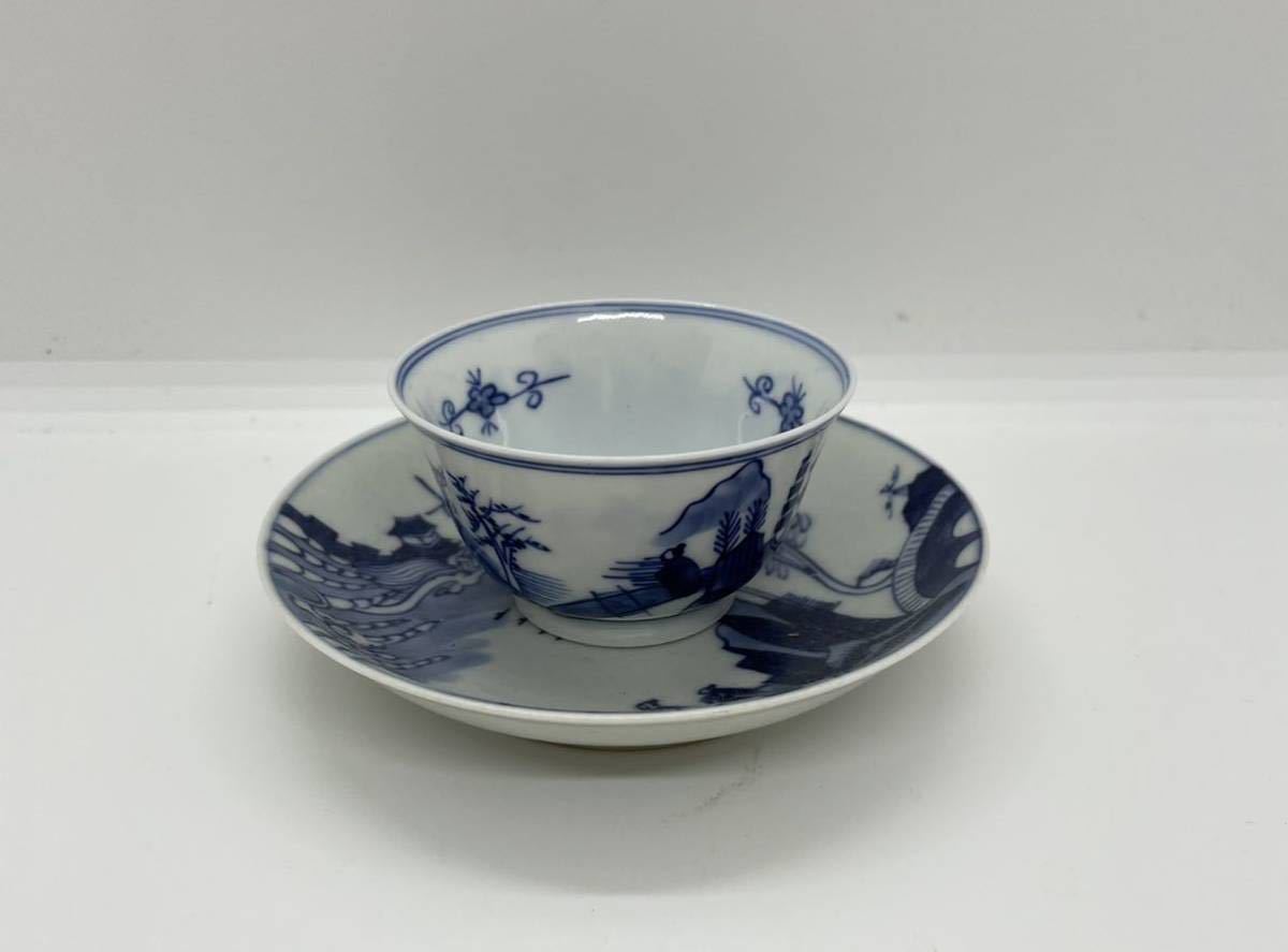 清 染付 湯呑 茶碗 受け皿 煎茶道具 時代物 清朝期 古物 中国 清 染付 湯呑 茶碗 受け皿 煎茶道具 時代物 清朝期 古物 中国