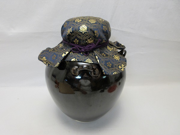 510804 【 ほぼ未使用 茶道具 平安 万代草山作 飾壺 飾網紐付 四つ耳壷