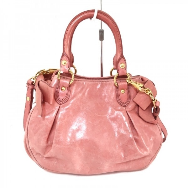 ミュウミュウ miumiu トートバッグ - レザー ピンク リボン バッグ