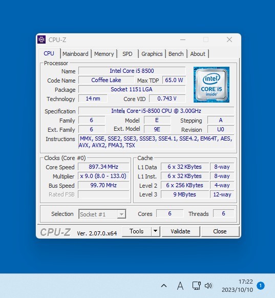 CPU Intel Core i5 8500 3.0GHz 6コア6スレッド CoffeeLake PCパーツ