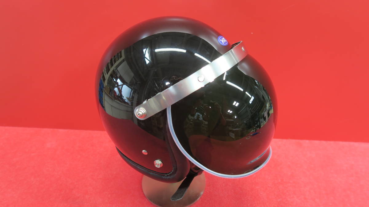 本革巻き手縫い黒糸ジェットヘルメットビンテージ当時物風 黒 L