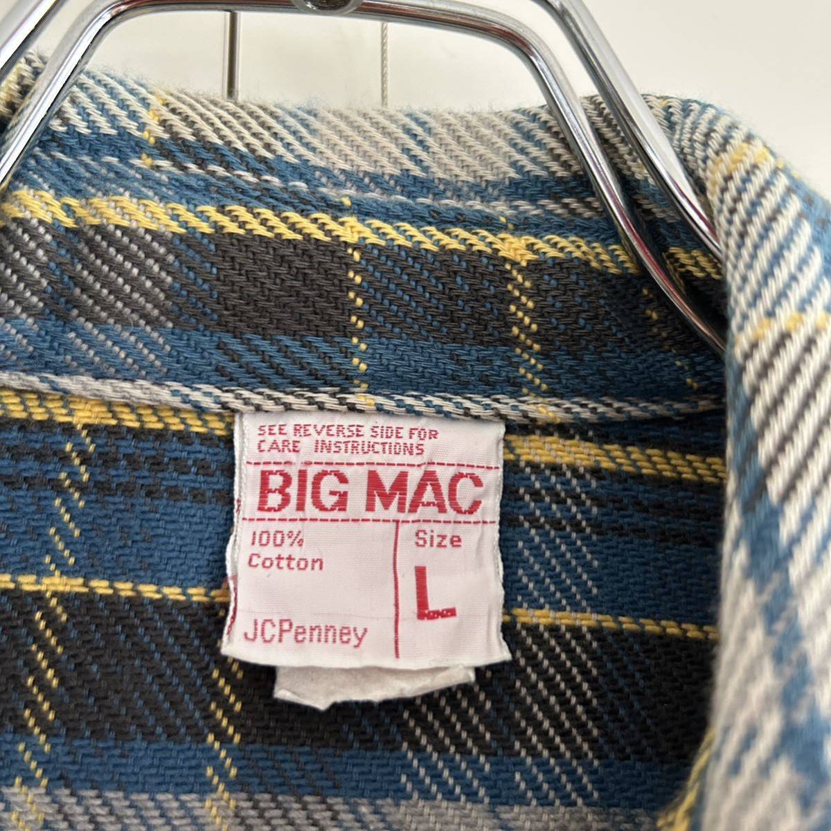 70s BIG MAC ビッグマック JCペニー USA製 ネルシャツ ワークシャツ L ヘビーネル 厚手 チェック 古着 オリジナル ヴィンテージ