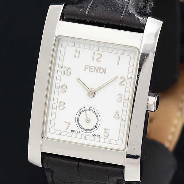 1円 稼働 良品 フェンディ QZ 7000G スモセコ 白文字盤 メンズ腕時計 MTM 0077000