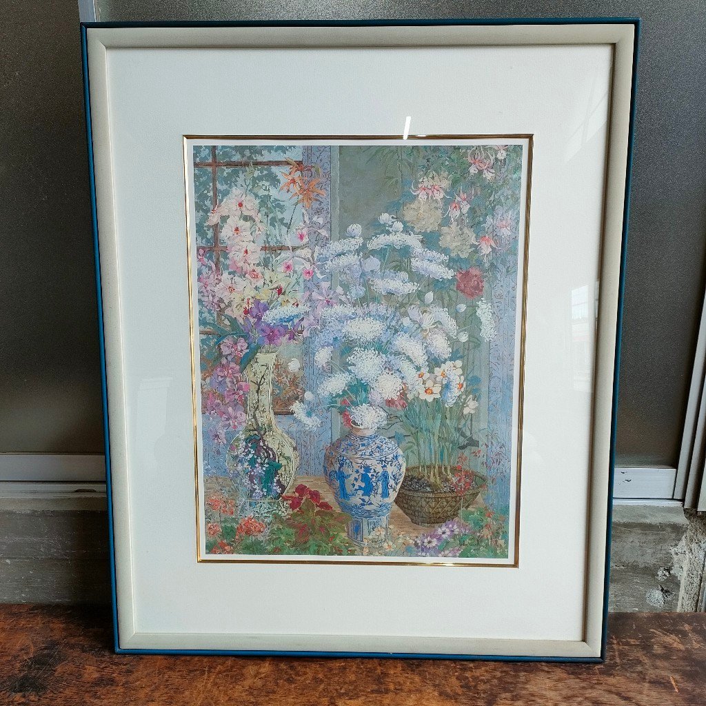 ジョン・ポーウェル 花 植物 静物画 額装 詳細不明 現状品