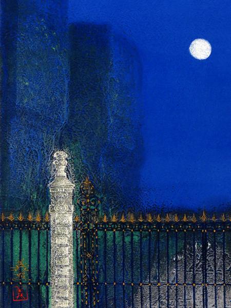 GINZA絵画館】野村義照 シルク版画「夜のリュクサンブール公園」直筆