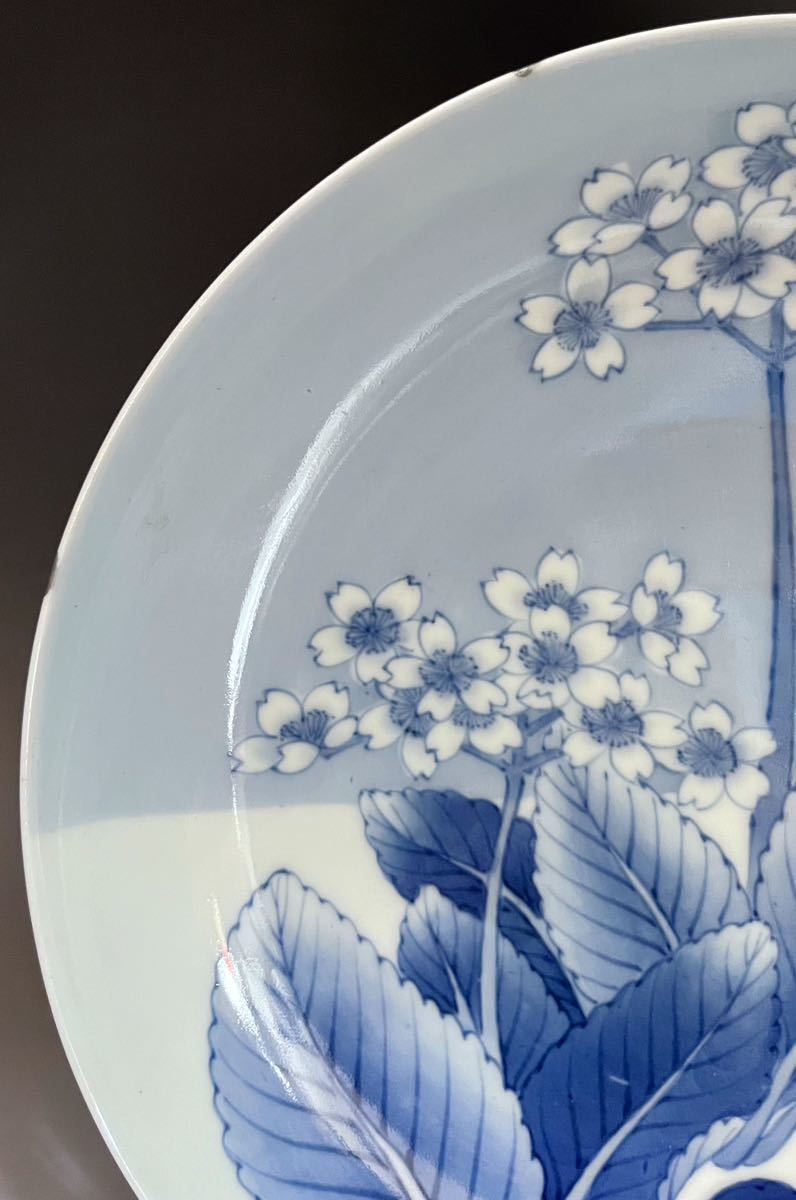 名品❗ 江戸時代後期 後期鍋島 藍鍋島 花に唐草文 径約20.9cm 櫛高台
