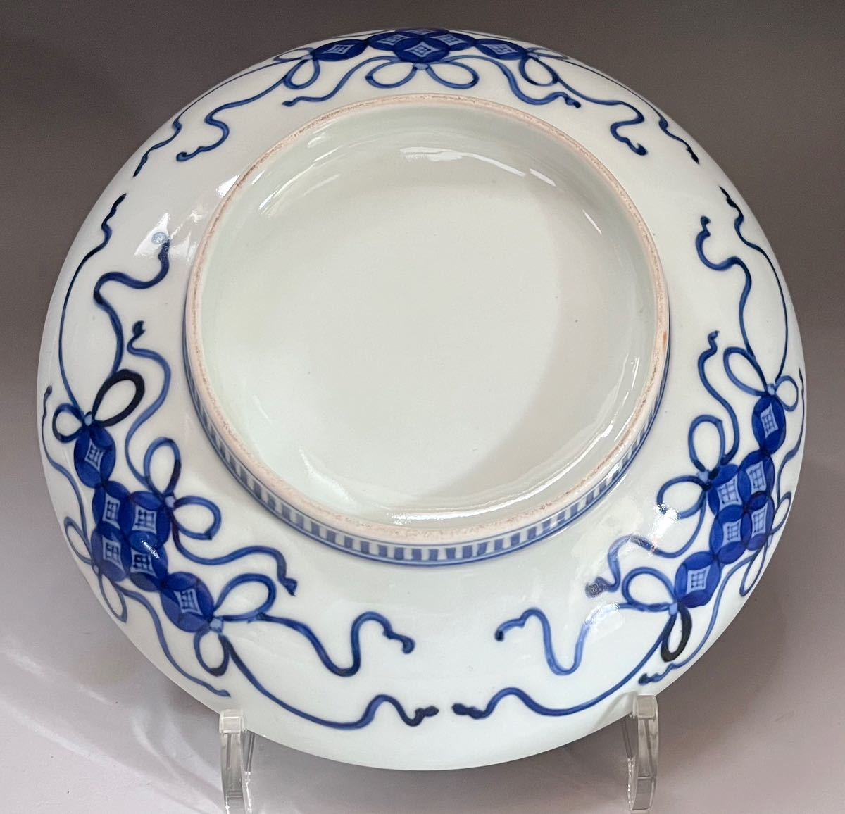 名品❗ 江戸時代後期 後期鍋島 藍鍋島 花に唐草文 径約20.9cm 櫛高台