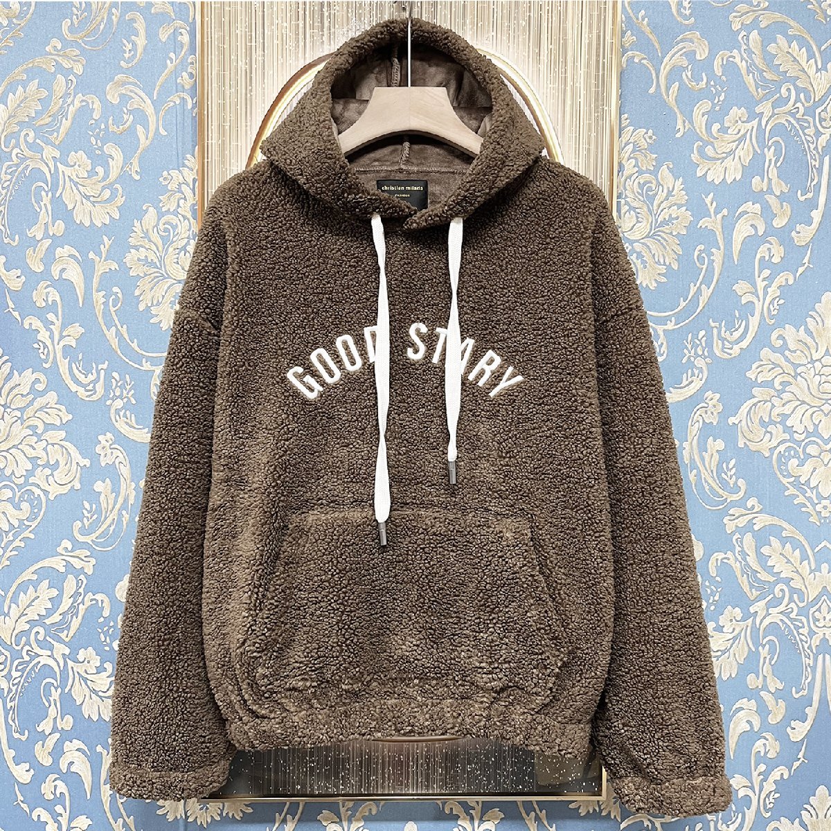 定価6万★christian milada・ミラノ発・パーカー★高級ミンク/カシミヤ 快適 厚手 防寒 プルオーバー トップス カジュアル 真冬 M/46サイズ