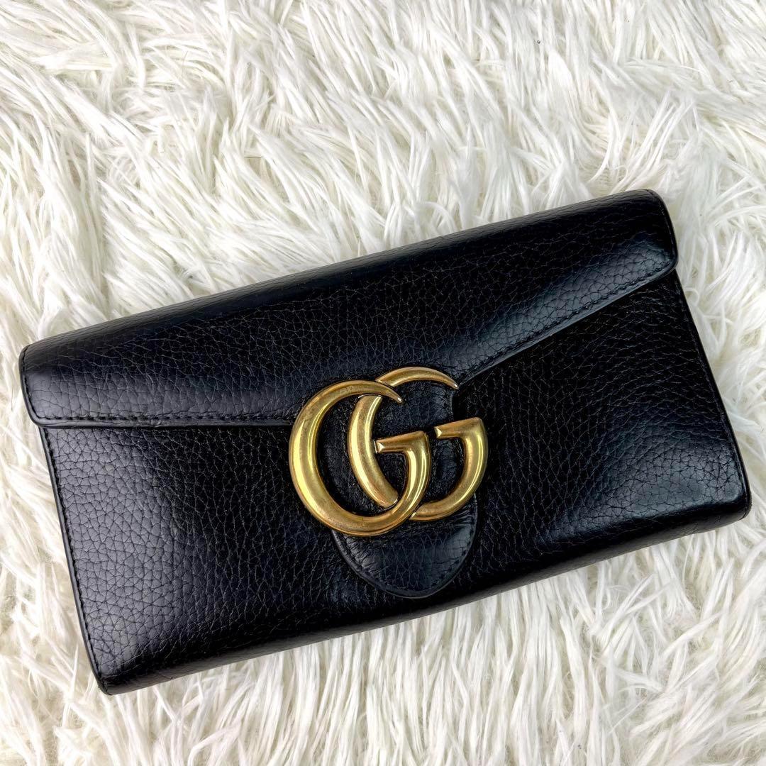 GUCCI グッチ GGマーモント 長財布 グレインレザー ゴールド 金