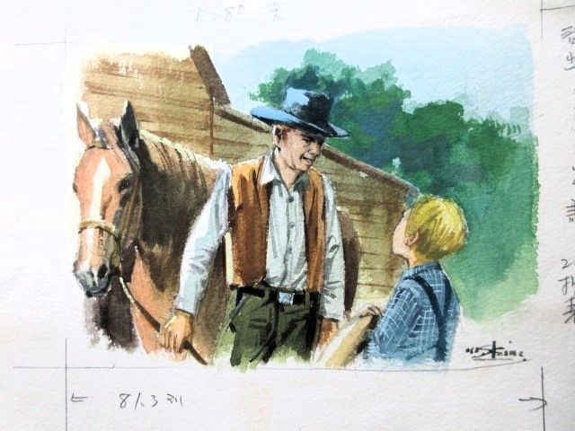 直筆画】清水勝(少年少女世界の文学「子ジカ物語」)直筆挿絵原画 画稿 2/検;児童絵本真筆肉筆小松崎茂高荷義之柳柊二野生動物