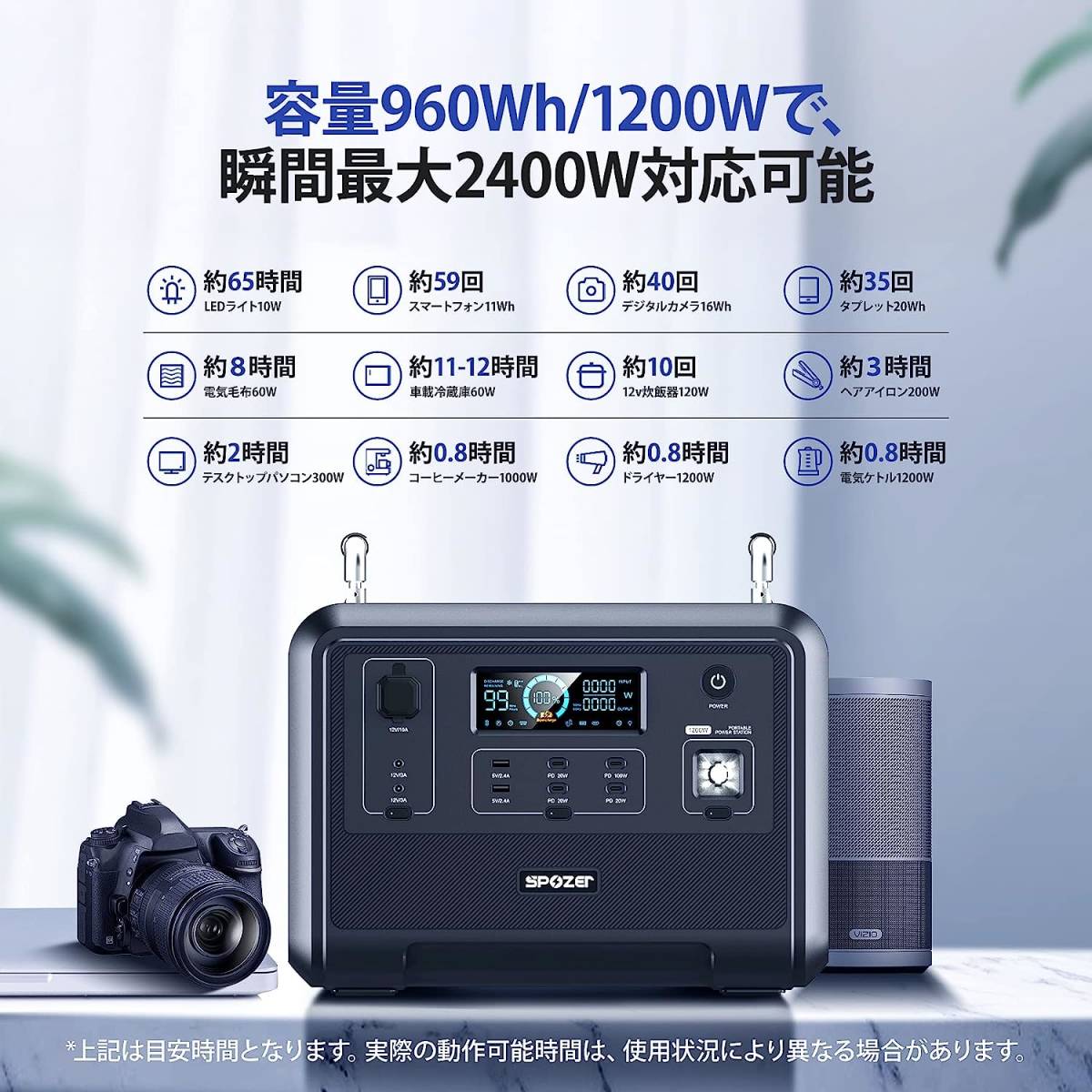 ポータブル電源 SPOZER 1200W⁄960Wh(最大2400W) : 大 美品SPOZER 1200W