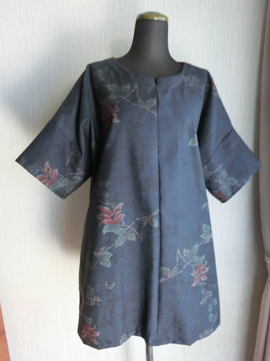 NO３０　着物リメイク　正絹大島紬のチュニック　　サイズゆったり大きめ　送料無料　ハンドメイド