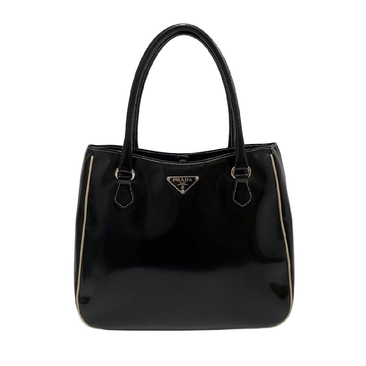 極 美品 希少品 PRADA プラダ 三角ロゴ 金具 パテント レザー 本革 