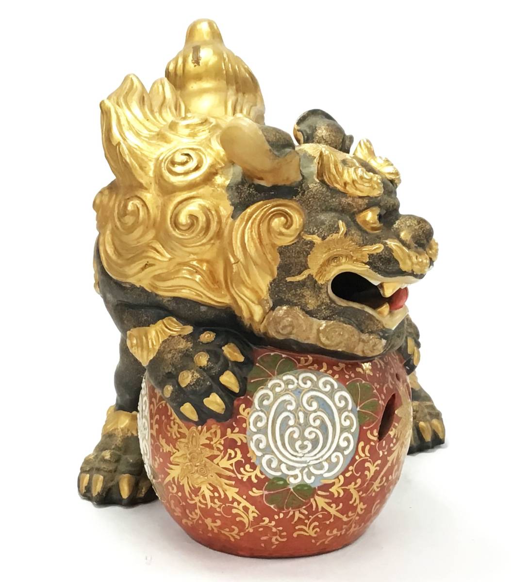 九谷焼 玉乗り獅子 26cm 飾り 置物 魔除 置物 玉獅子 オブジェ 縁起物