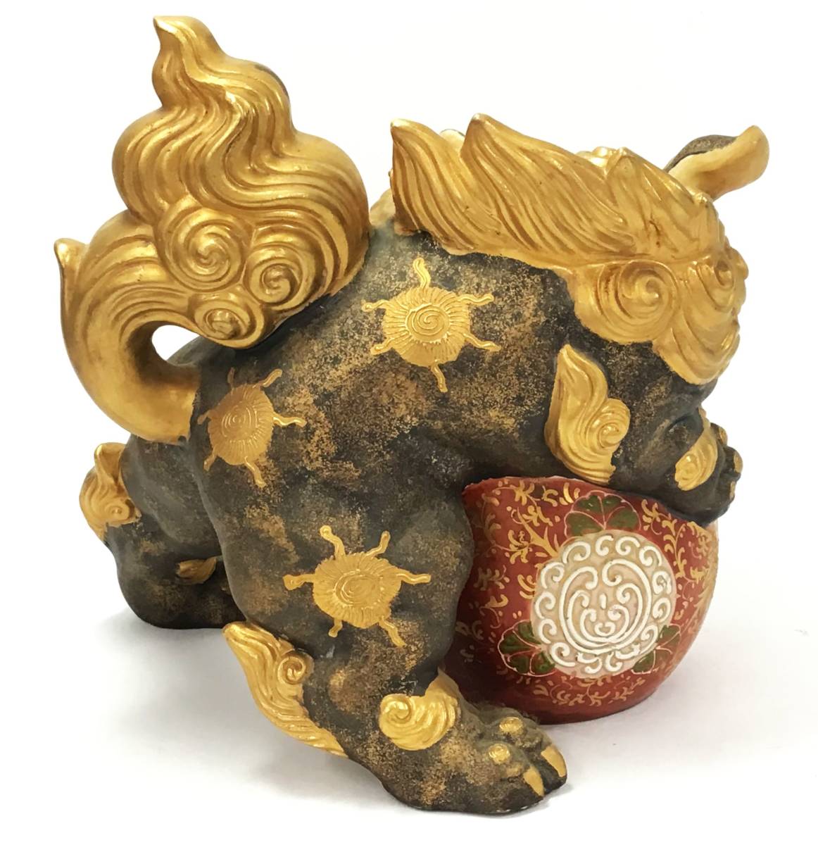 九谷焼 玉乗り獅子 26cm 飾り 置物 魔除 置物 玉獅子 オブジェ 縁起物