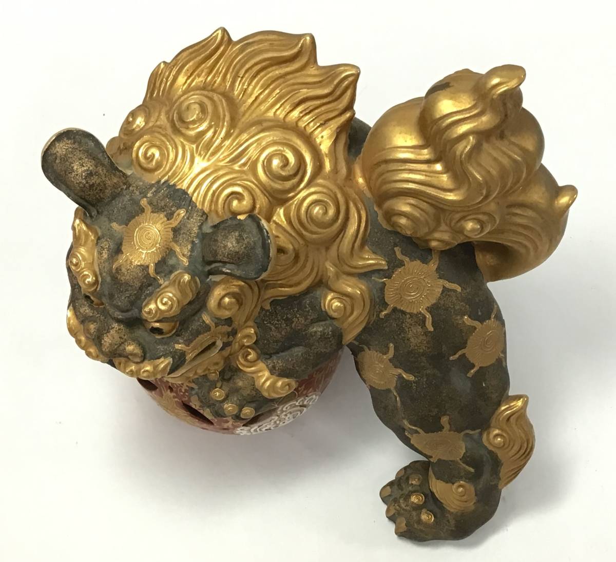 九谷焼 玉乗り獅子 26cm 飾り 置物 魔除 置物 玉獅子 オブジェ 縁起物