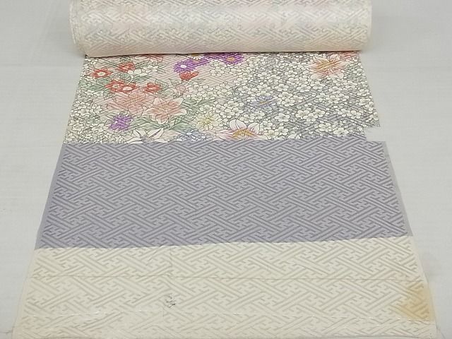 平和屋-こころ店□小紋 反物 着尺 草花文 正絹 逸品 未使用 A-uw3147