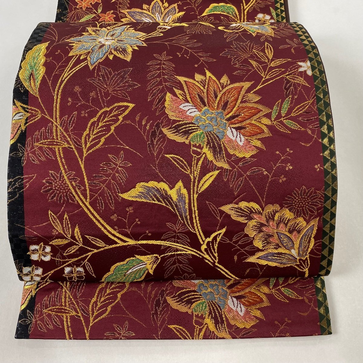 袋帯 箔 六通 秀品 正絹 草花 金糸 美品 中古 金銀糸 正絹｜