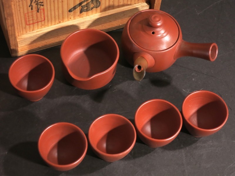 不識庵 井上素三 作 常滑焼 朱泥 茶器 2点 まとめて 未使用 店舗長期