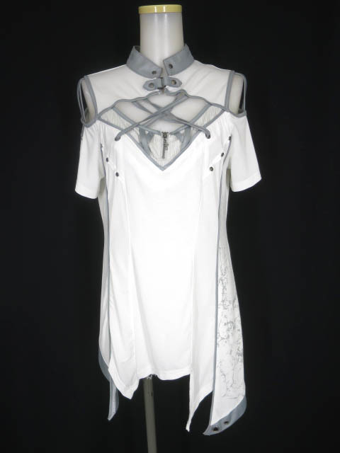 Ozz Ozz On オッズオン 半袖 チュニック グレー on レース装飾付き