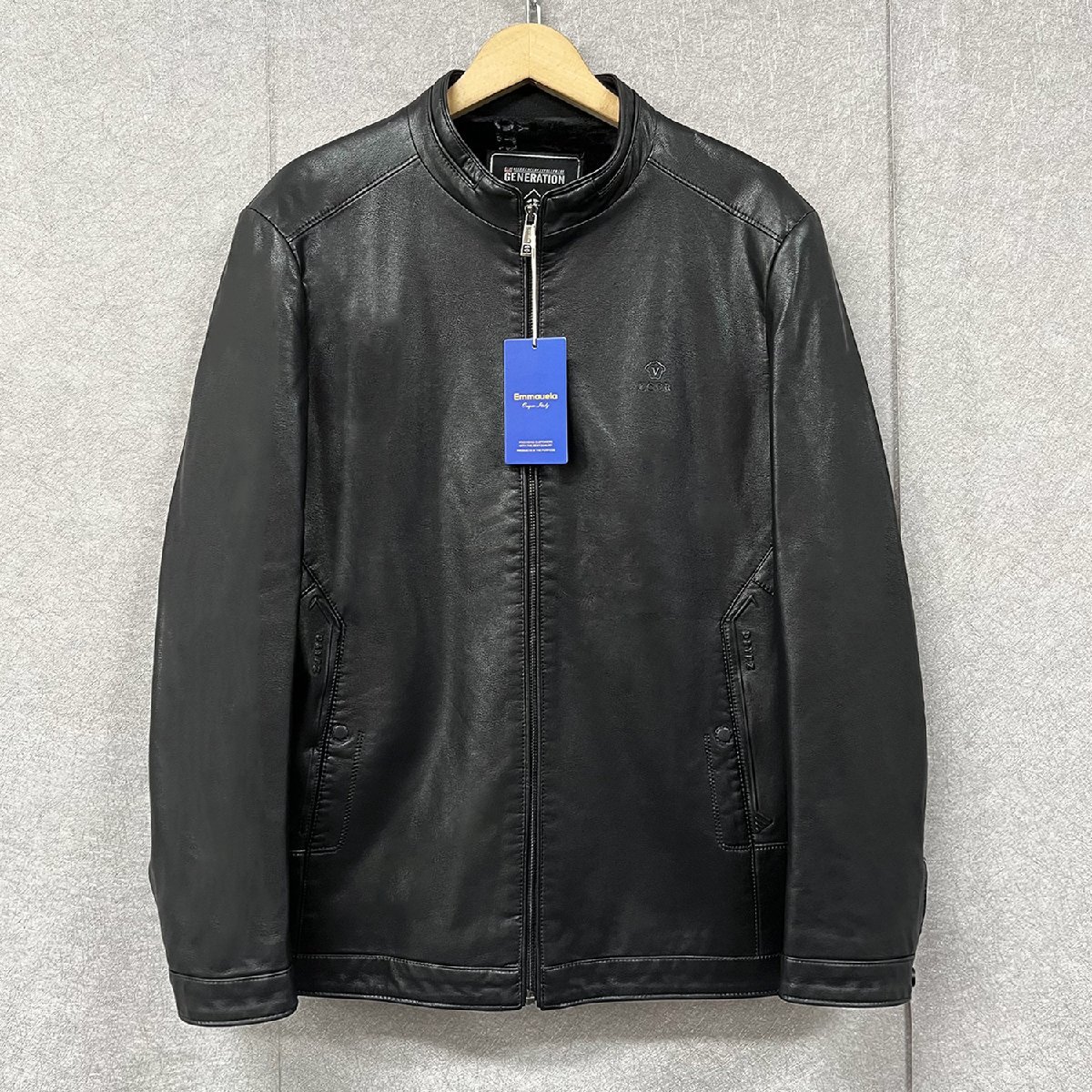 絶賛・レザージャケット 定価12万◆Emmauela・イタリア・ミラノ発◆高級牛革 本革 ライダース 革ジャン バイク カッコイイ L/48サイズ