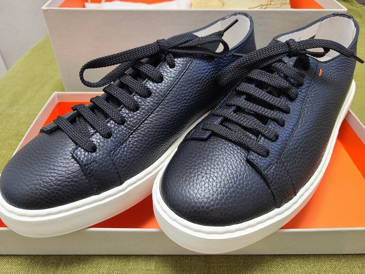 新品未使用】サントーニ Santoni レザースニーカー 黒 定価 8万 