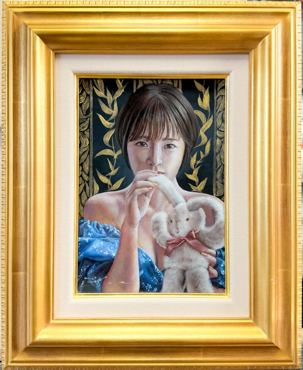真作☆茅原佳介 油彩 写実絵画 227mm×160mm 「ただ君の顔が見たい