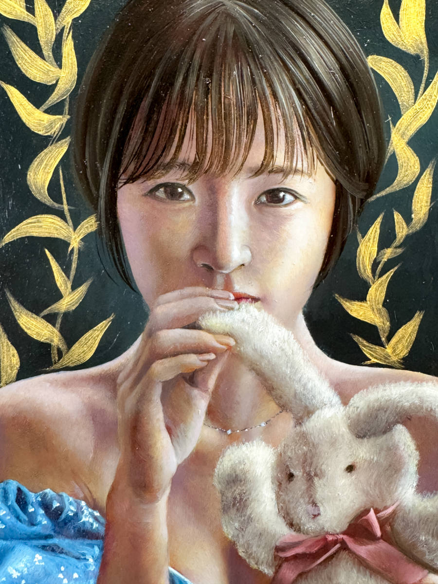 真作☆茅原佳介 油彩 写実絵画 227mm×160mm 「ただ君の顔が見たい