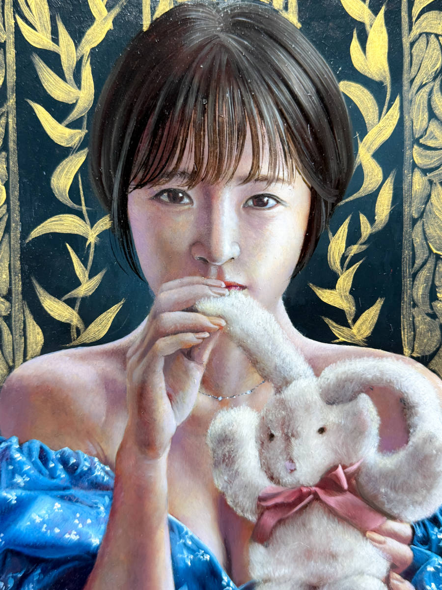 真作☆茅原佳介 油彩 写実絵画 227mm×160mm 「ただ君の顔が見たい