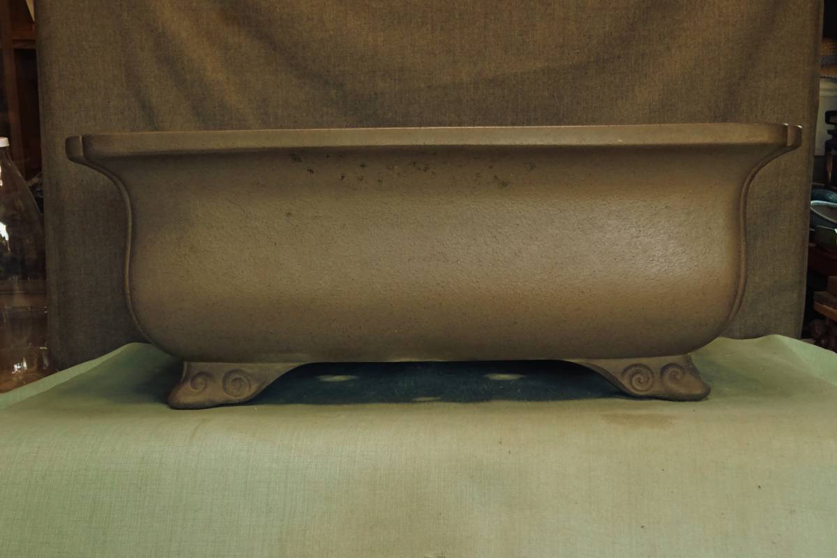 KAKE3502　和鉢　人気作家　行山の師　久田佳山　大きい　烏泥外縁隅入長方　W４８．５ｃｍ