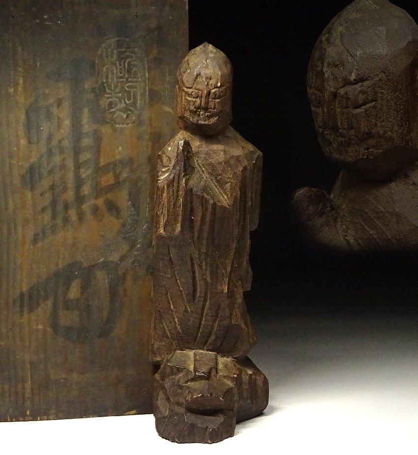 集】042002緑檀木彫 龍上観音像 林洪英作 共箱 中国時代木細工作家作品