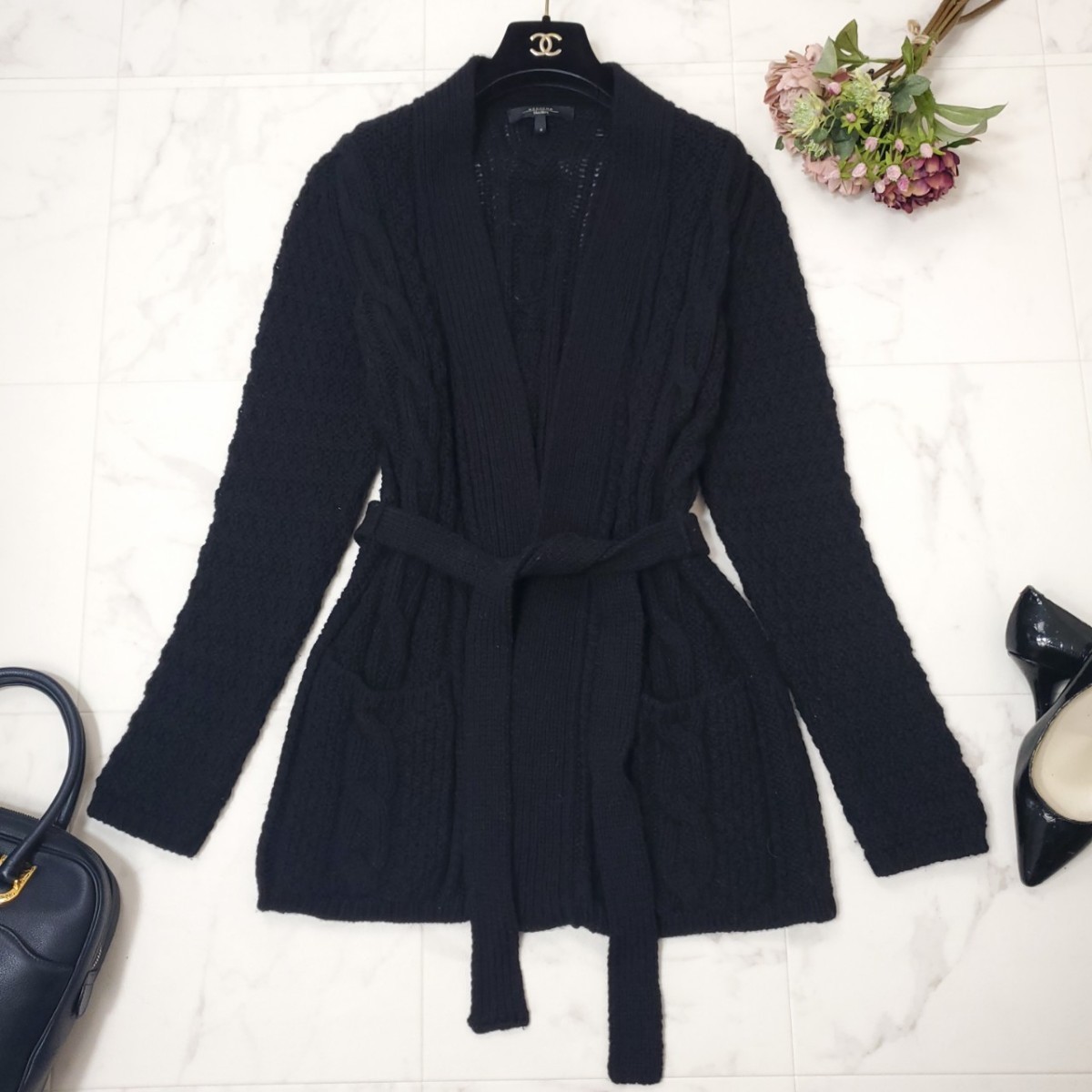 新品同様★マックスマーラ WEEKEND Max Mara★ざっくり編み★ケーブルニット*アルパカ使用★ベルト付きガウンニット ～SIZE M～