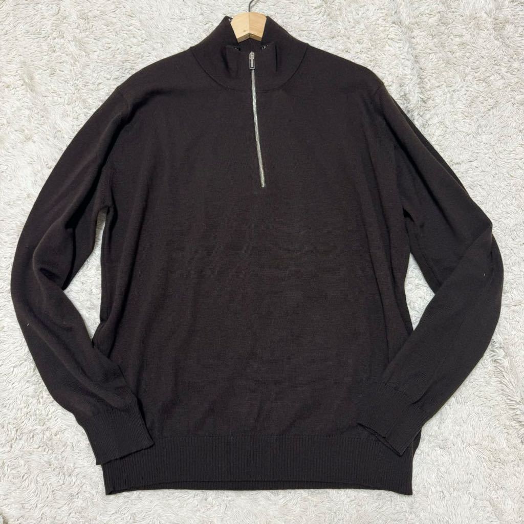 極美品 XXL相当 Ermenegildo Zegna ラムウール 千鳥柄 ハーフジップ ニット セーター プルオーバー 52 エルメネジルド ゼニア ブラウン系