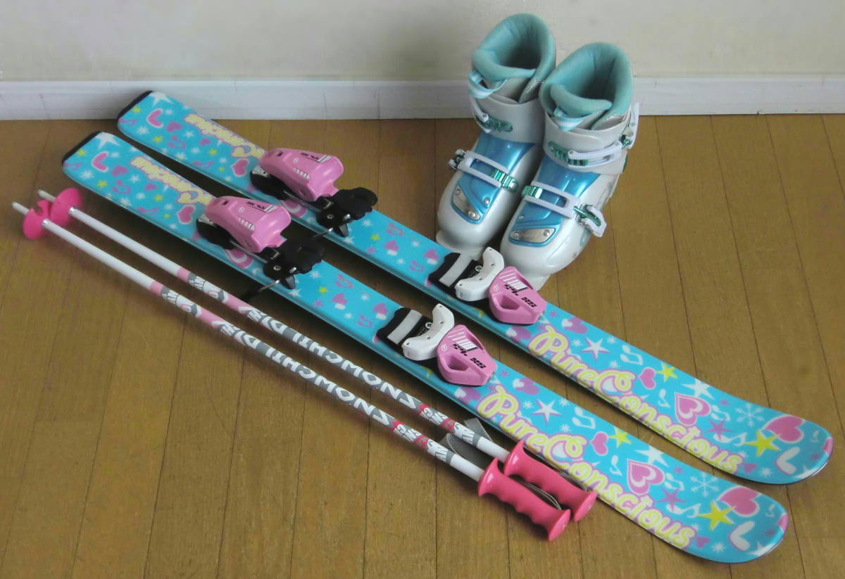 108cm 靴20cm BLUEMORIS B×B 子供用カービングスキーセット 中古 (110