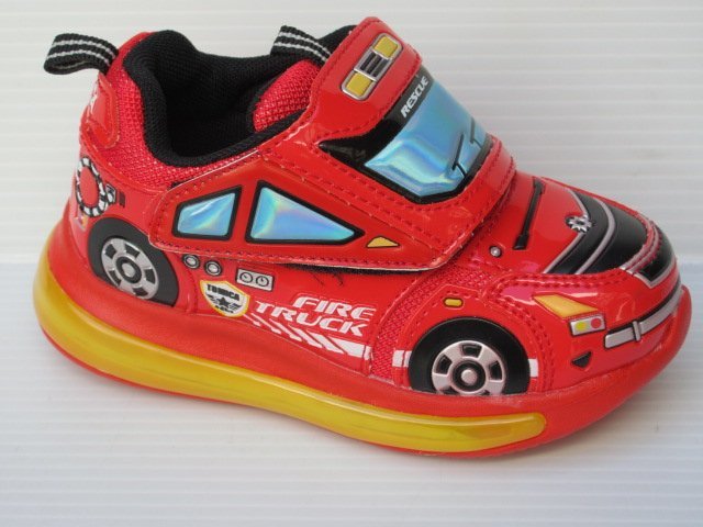 セール 16.0cm 歩くと光る TOMICA トミカ10694 赤 子供 キッズ チャイルド 消防車 フラッシュ スニーカー マジック シューズ 子供靴
