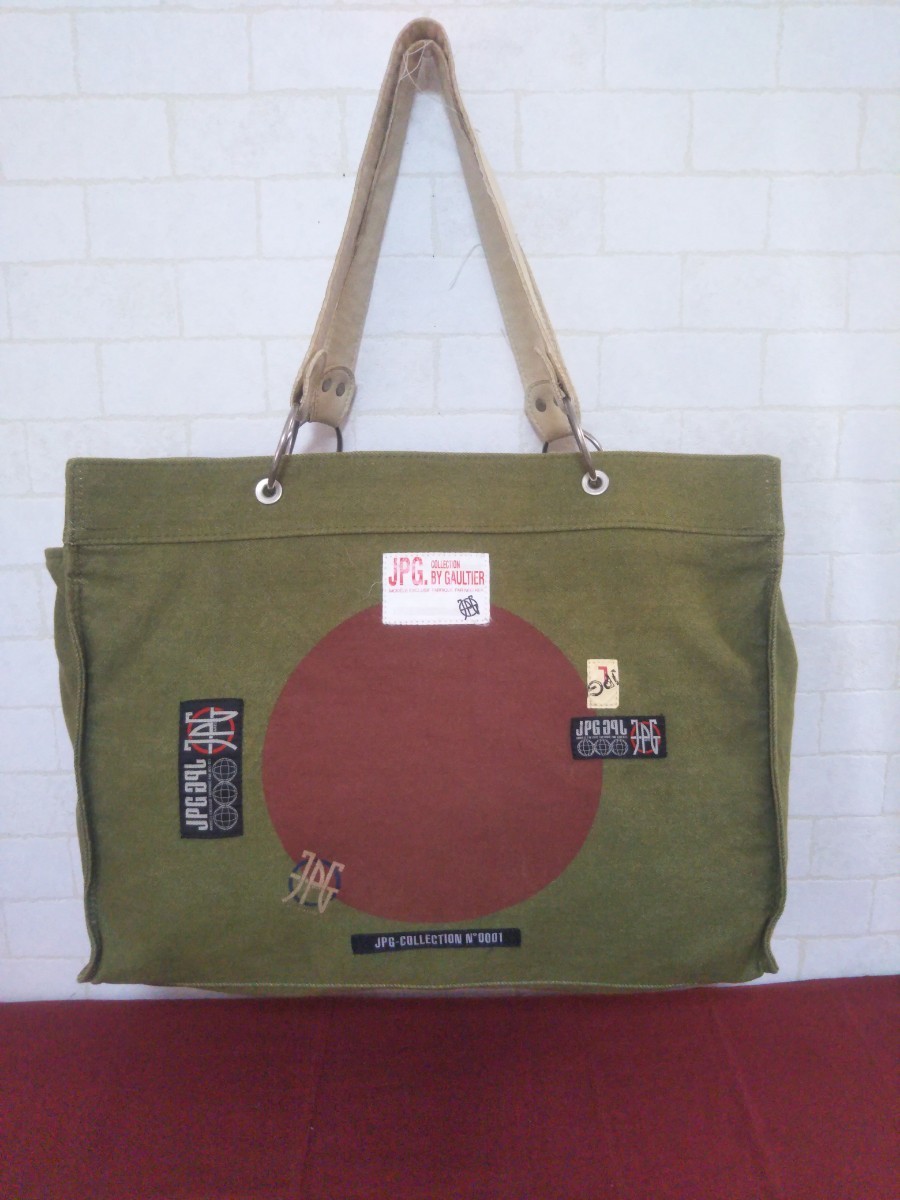 美品! ヴィンテージ Jean Paul Gaultier ジャンポール・ゴルチエ 大型肩掛けトートバッグ キャンバス×レザー取っ手 大容量バッグ