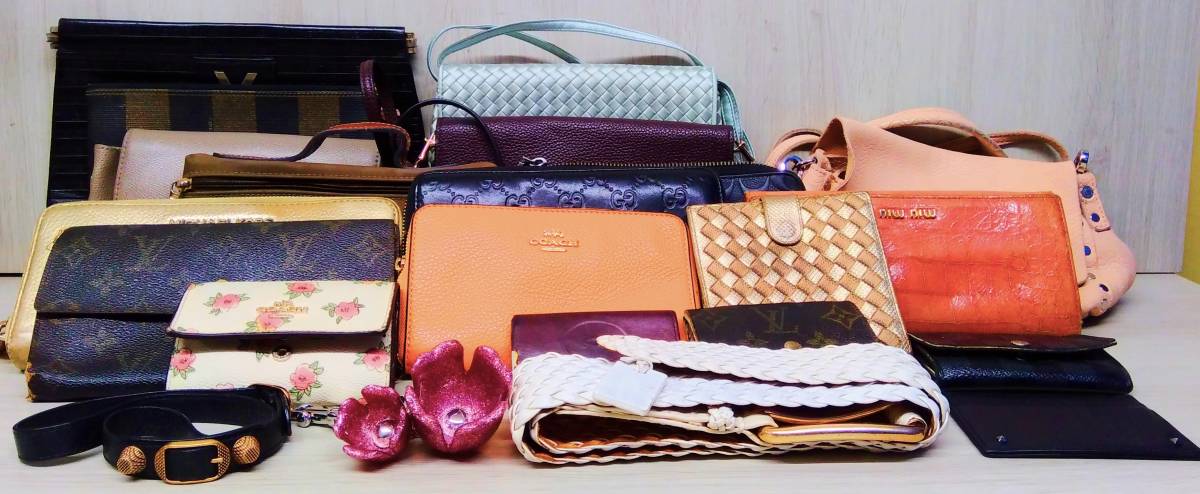 [ジャンク] まとめ売り22点セット　ルイヴィトン コーチ マイケルコース フェンディ フルラ 他 ショルダーバッグ 長財布 ポーチ他