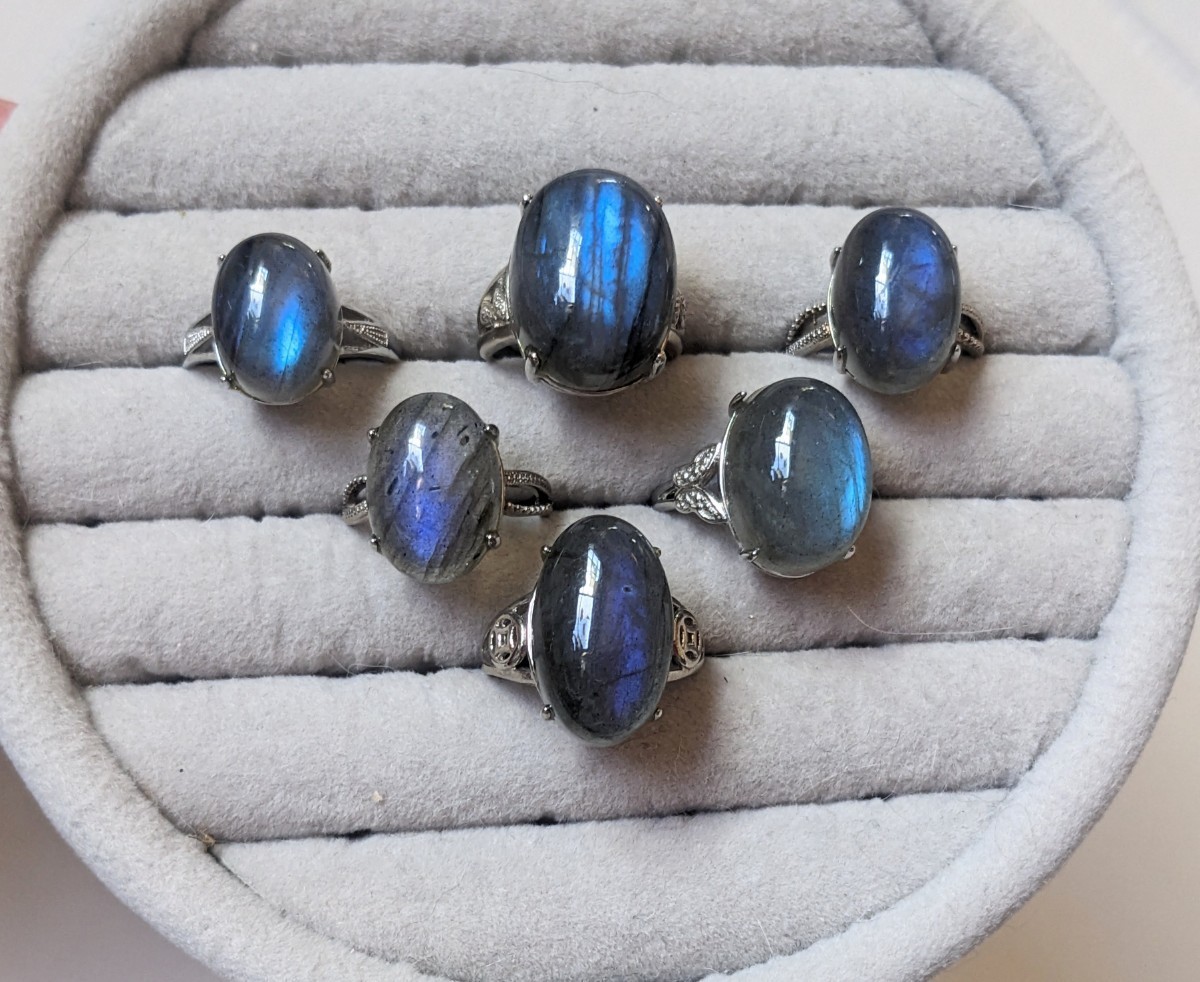 ★天然石ラブラドライトのリング6個セット