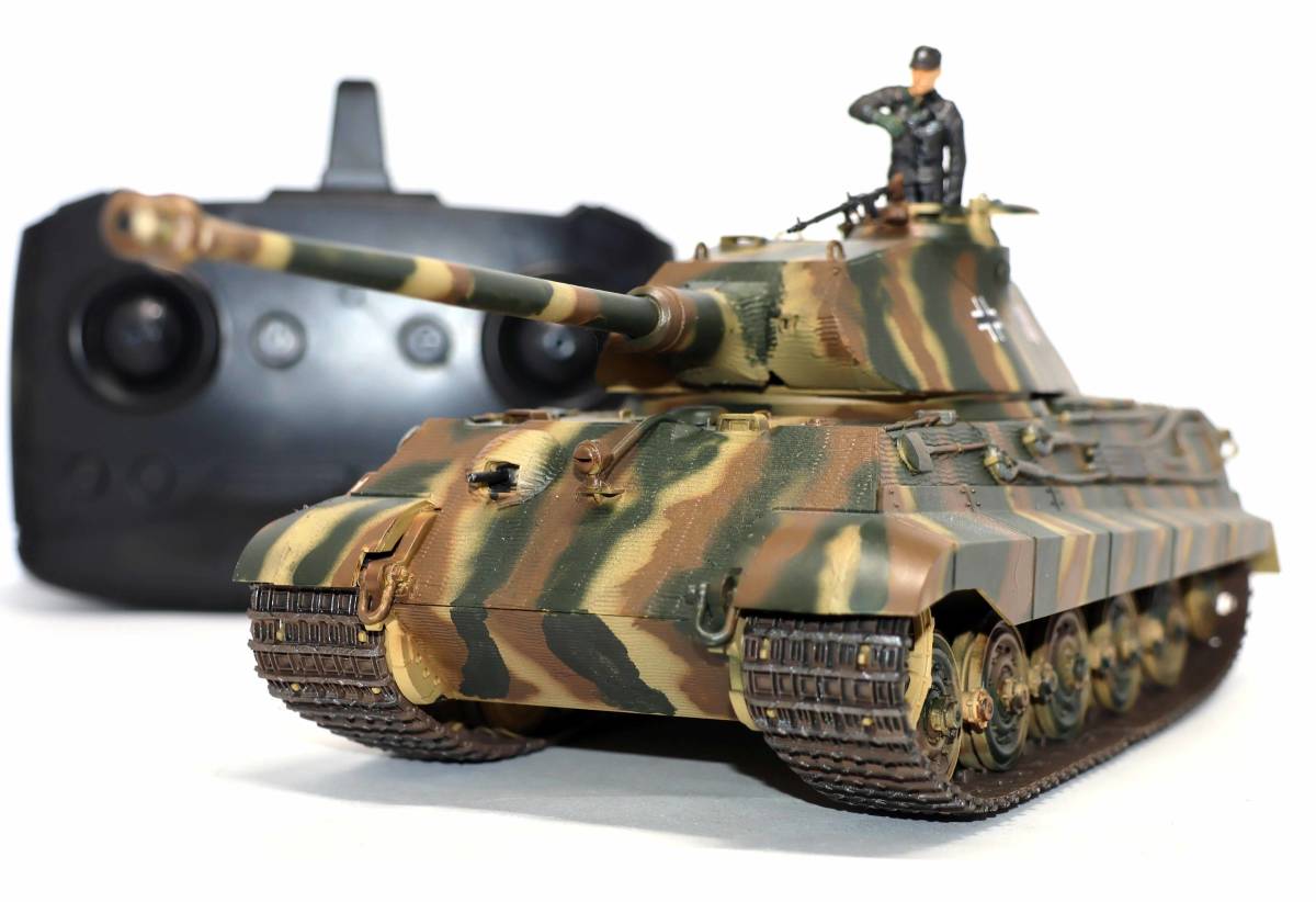 ●キングタイガーポルシェ砲塔1/35　2.4GHzラジコン組込・サス可動・タミヤプラモ組立品