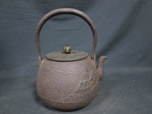 鉄瓶 大講堂 胴体在銘 銅蓋 時代物 煎茶道具 漏れなし 現状 品 煎茶