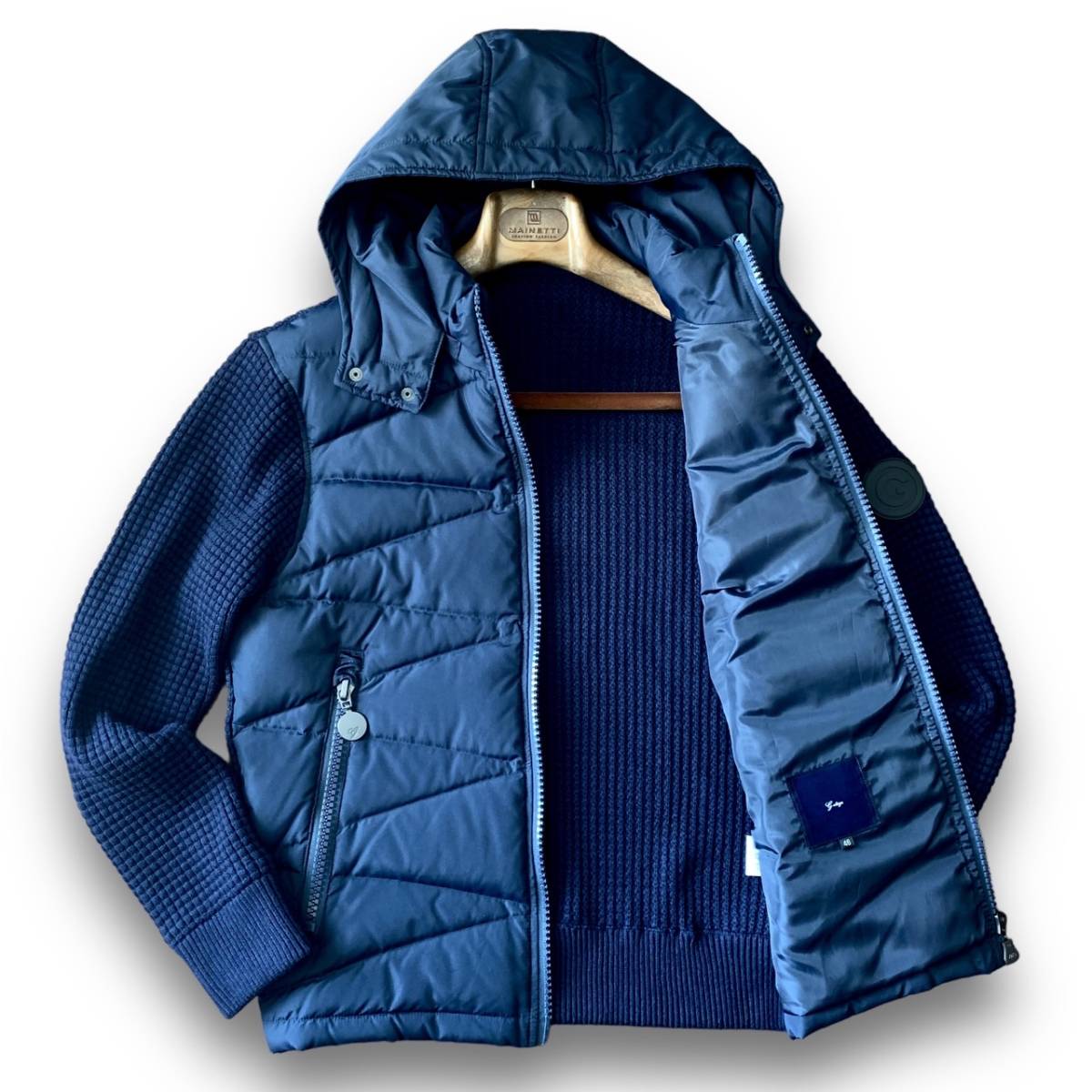 C17 未使用 タグ付き『ジーステージ g-stage』46 M前後 ゴルフ キルティング コンビ ライト ダウン ニット ジャケット ブルゾン ネイビー